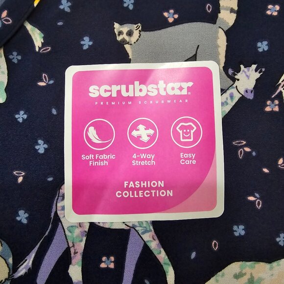 Scrubstar V-Neck Animal Print Scrub Top Women's Short Sleeve Soft Fabric Blue - Picture 4 of 12